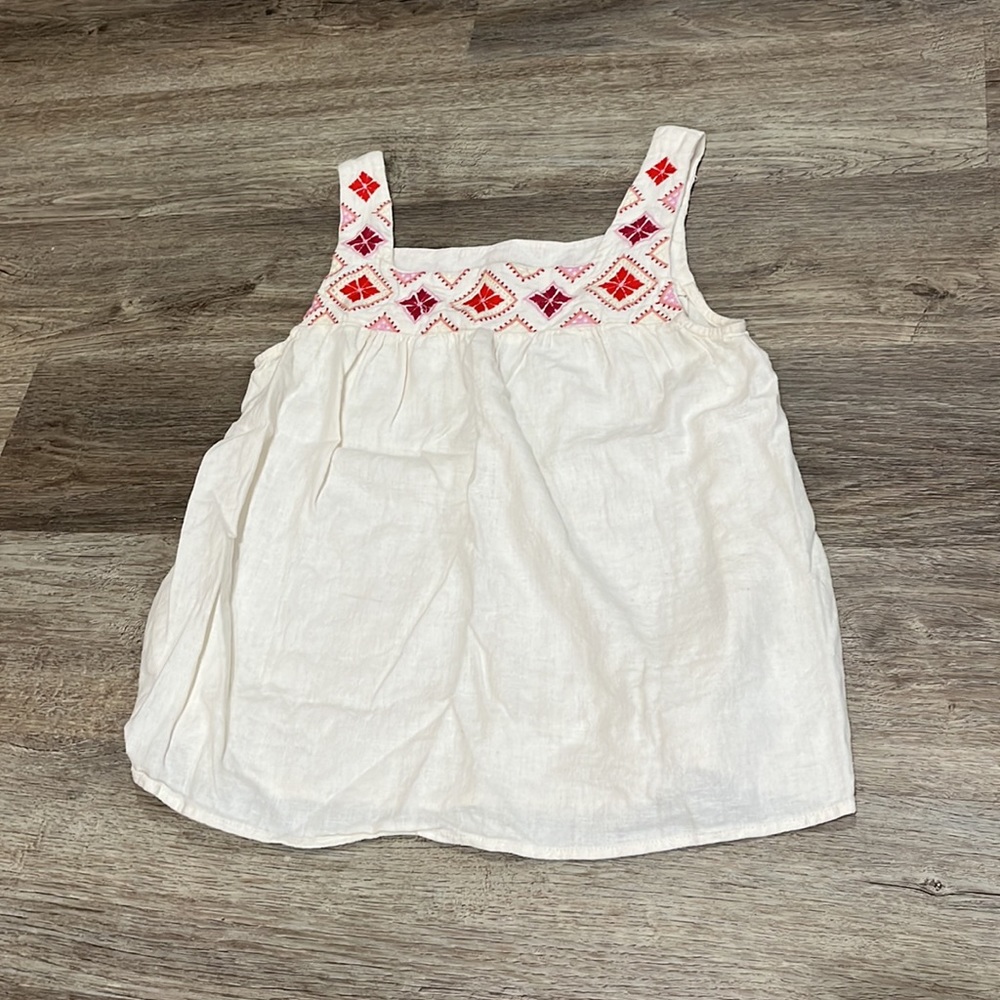 Madewell White Embroidered Island Tank Top White with Embroidery Linen Blend